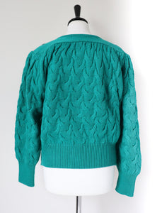 Green Vintage Cardigan - 1980s style - Beaded - S / M - UK 10 / 12