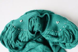Green Vintage Cardigan - 1980s style - Beaded - S / M - UK 10 / 12