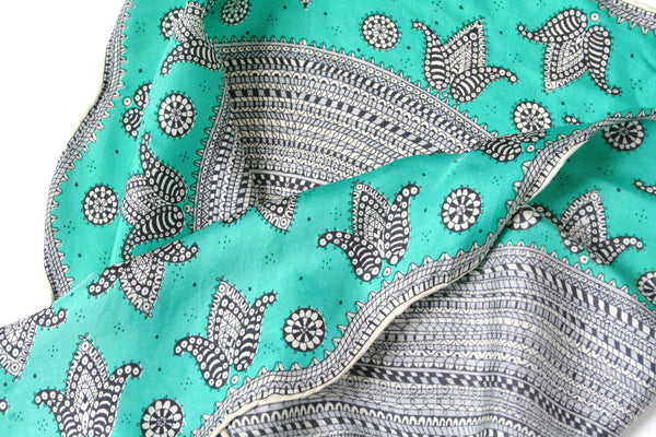 1950s green paisley vintage silk collar scarf - Medium