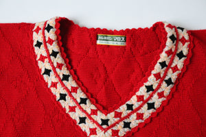Vintage Jumper - Balloon Sleeves - Red Wool Blend - V Neck - M / L - UK 12 / 14