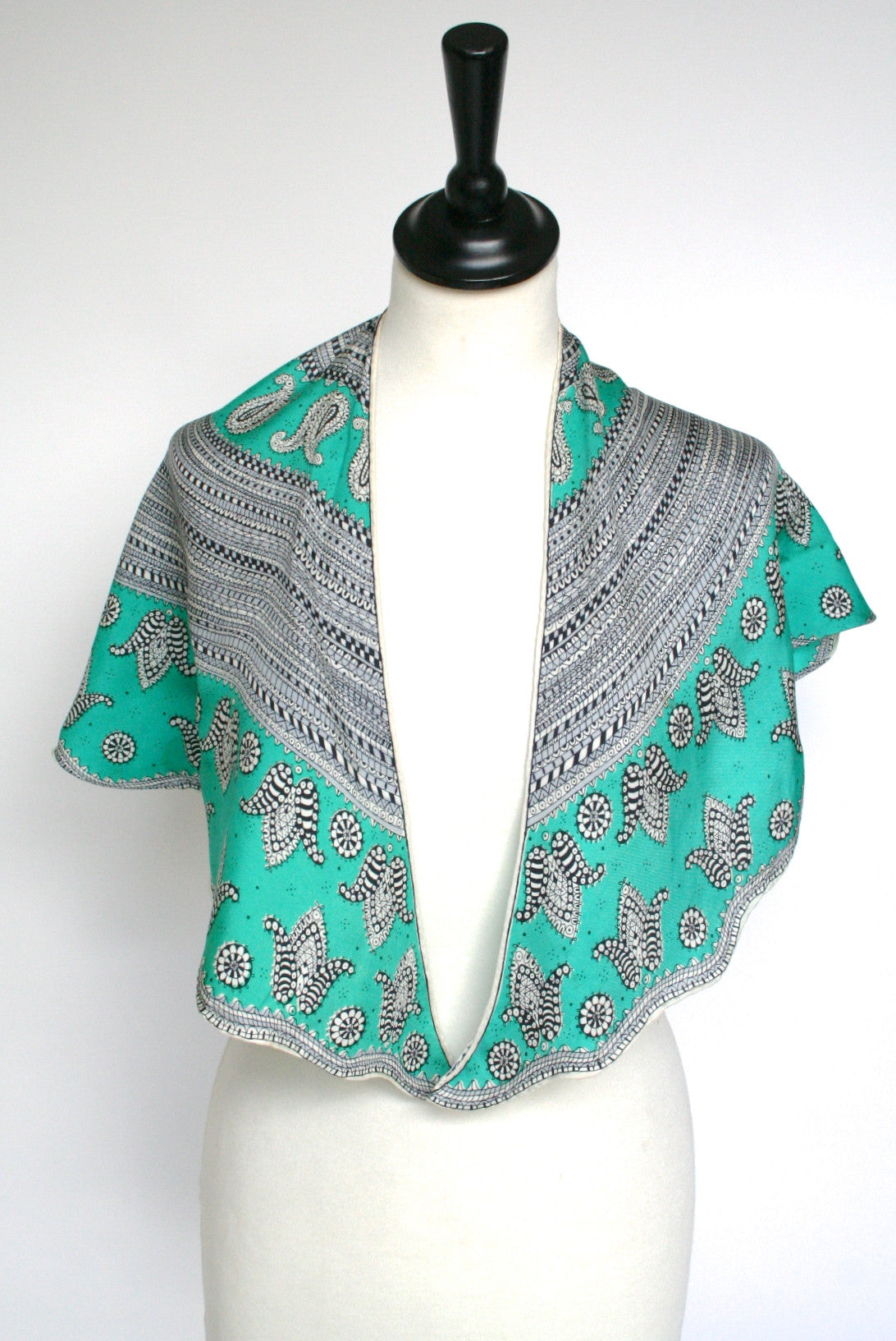 50s green paisley vintage silk collar scarf