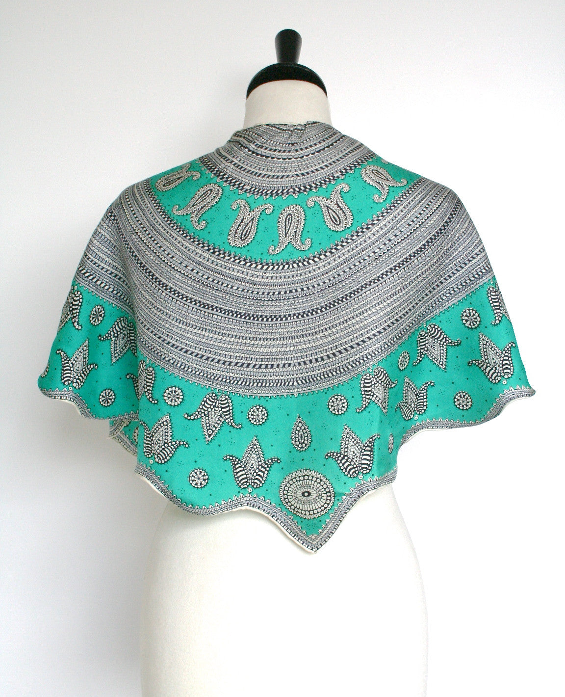 1950s green paisley vintage silk collar scarf - Medium