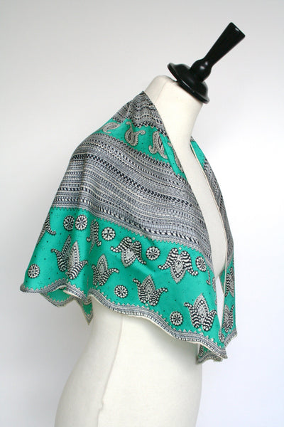 1950s green paisley vintage silk collar scarf - Medium