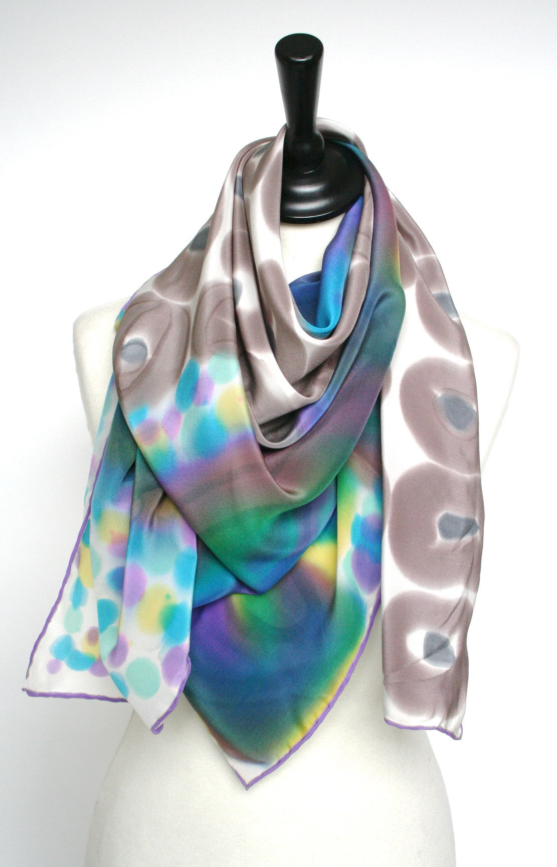 Tie-dye effect vintage silk scarf / shawl - XL