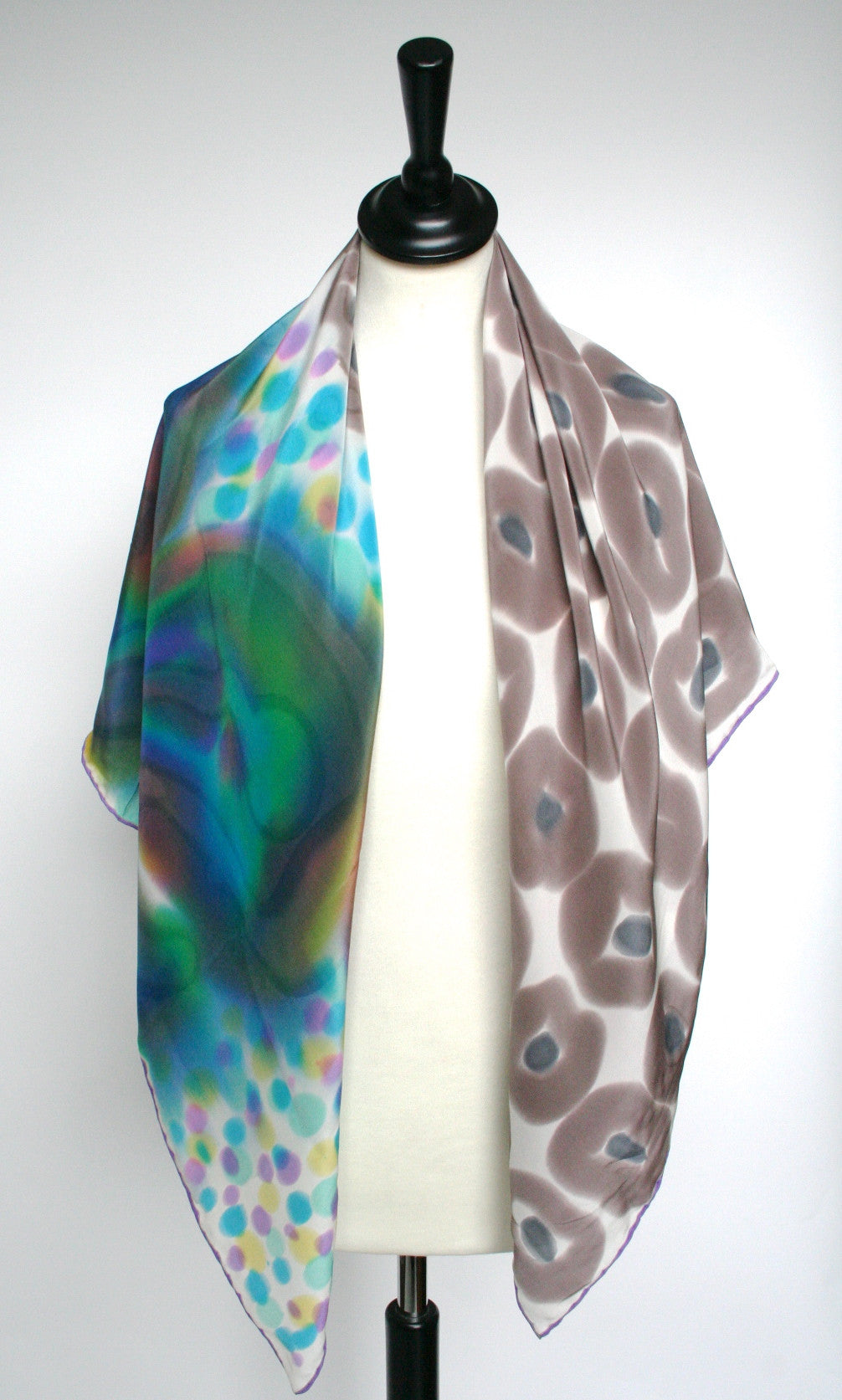 Tie-dye effect vintage silk scarf / shawl - XL