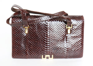 Genuine Snakeskin Shoulder Bag - 1980s Vintage - Brown - Medium