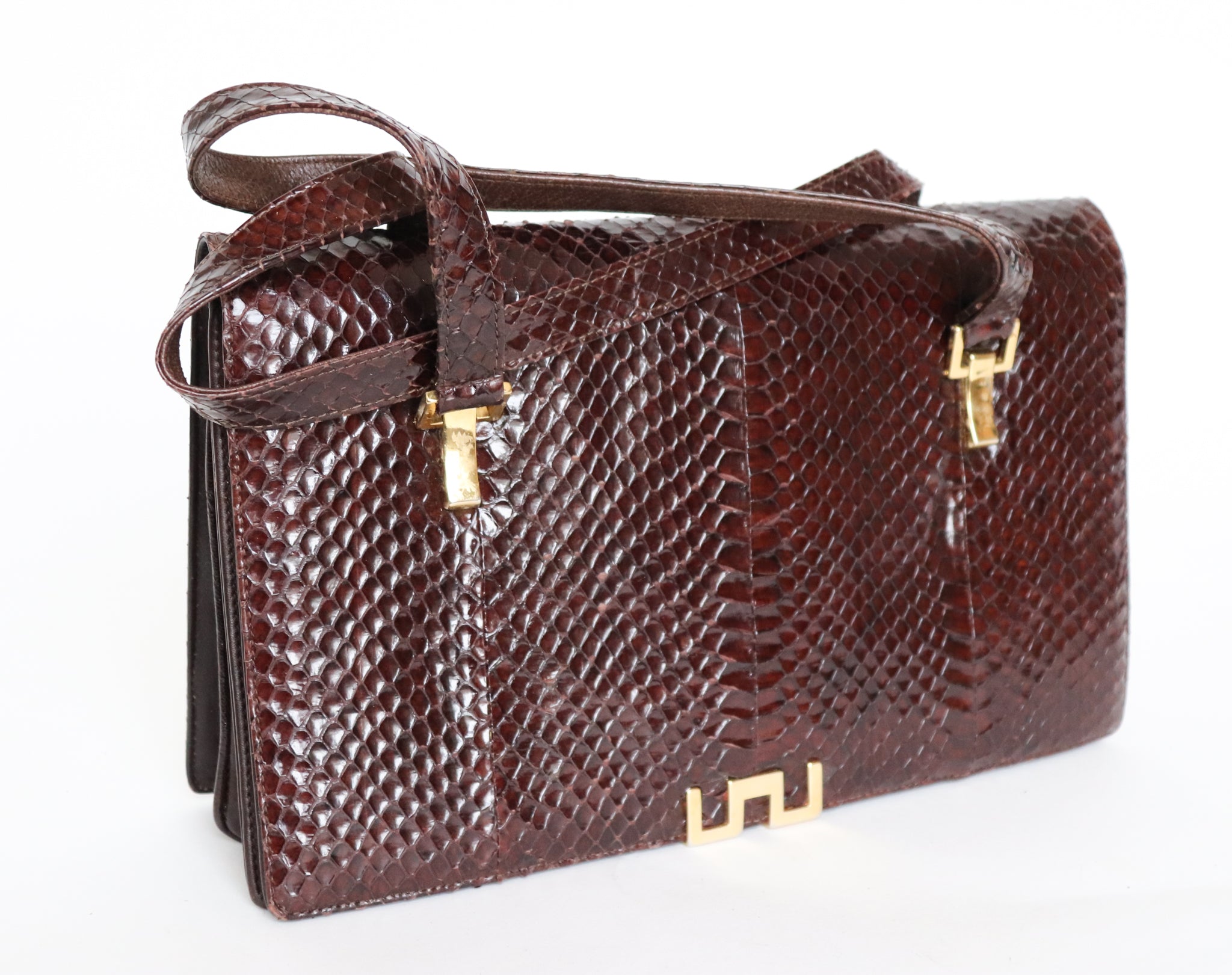 Genuine Snakeskin Shoulder Bag - 1980s Vintage - Brown - Medium