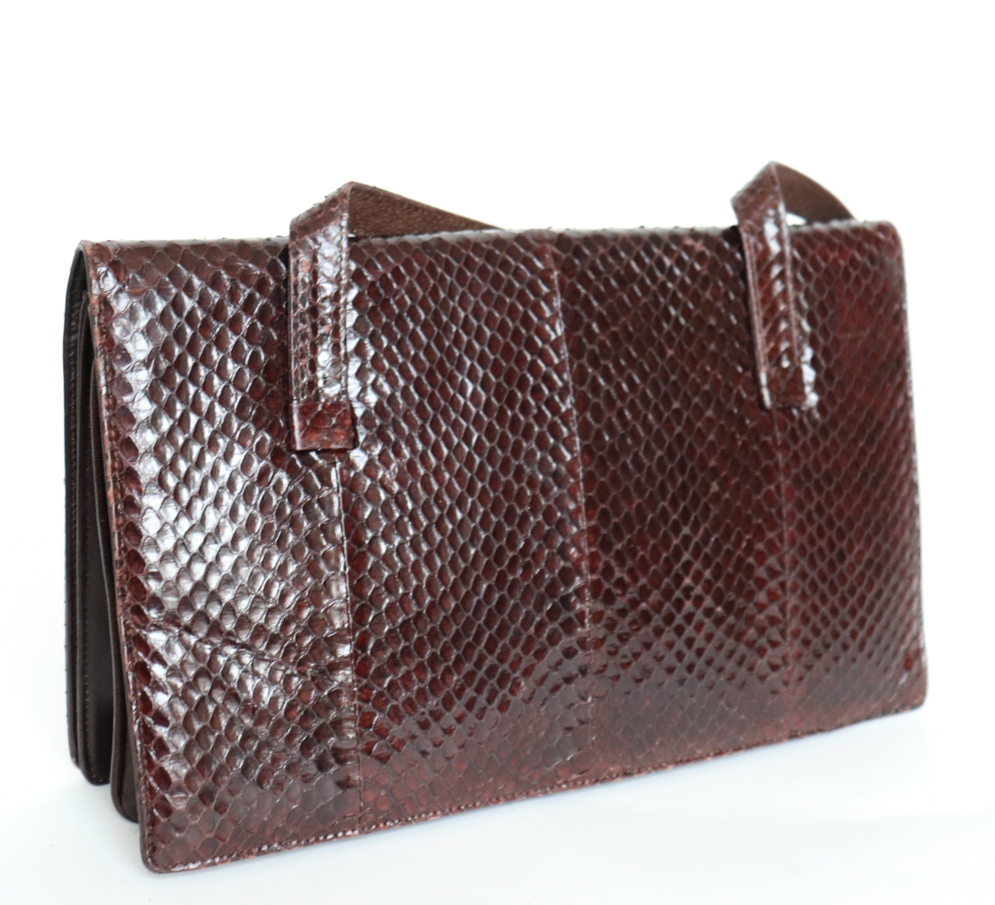 Genuine Snakeskin Shoulder Bag - 1980s Vintage - Brown - Medium