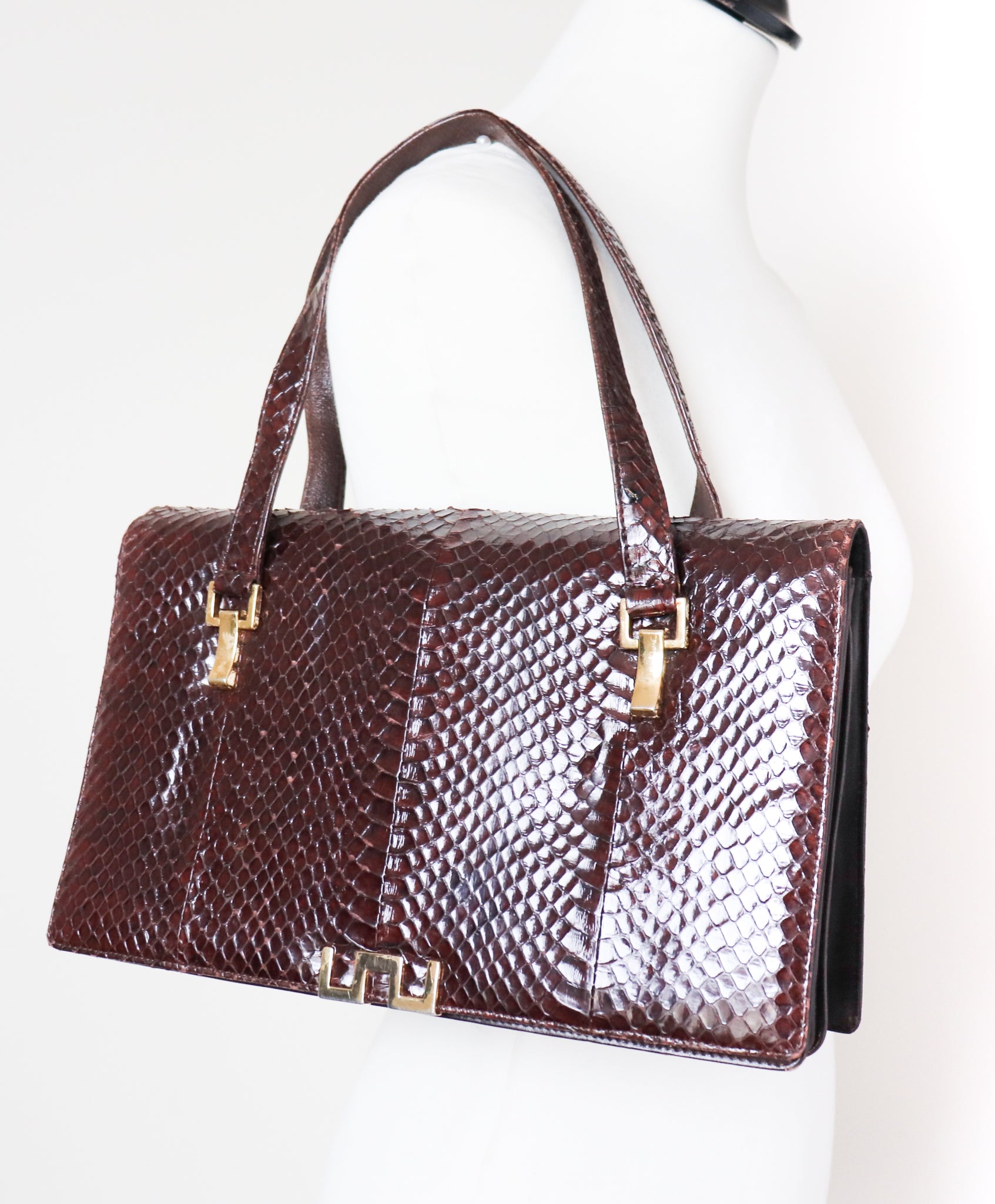 Genuine Snakeskin Shoulder Bag - 1980s Vintage - Brown - Medium