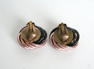 60s sparkly pale pink/black faceted clip earrings