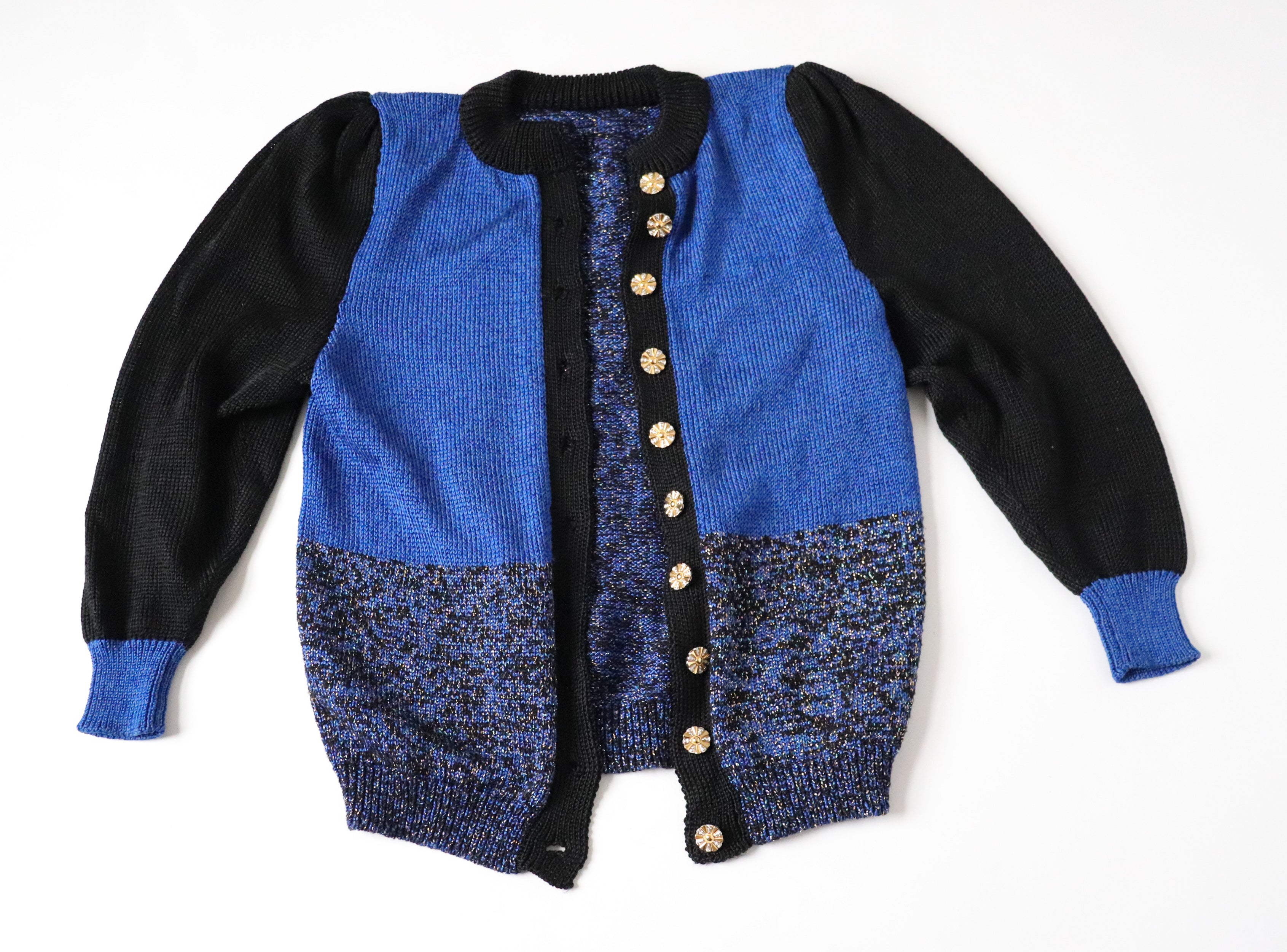 Vintage Hand Knit Sparkly Cardigan - 1980s - Blue - S / M - UK 10 / 12