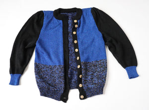 Vintage Hand Knit Sparkly Cardigan - 1980s - Blue - S / M - UK 10 / 12