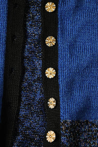 Vintage Hand Knit Sparkly Cardigan - 1980s - Blue - S / M - UK 10 / 12