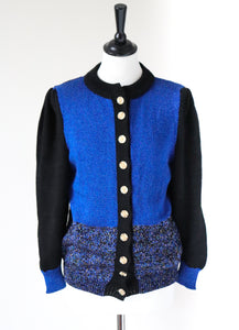 Vintage Hand Knit Sparkly Cardigan - 1980s - Blue - S / M - UK 10 / 12