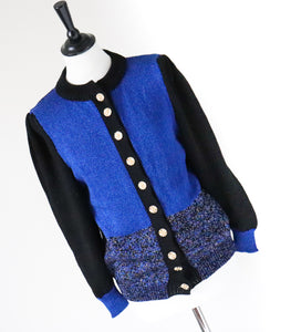 Vintage Hand Knit Sparkly Cardigan - 1980s - Blue - S / M - UK 10 / 12
