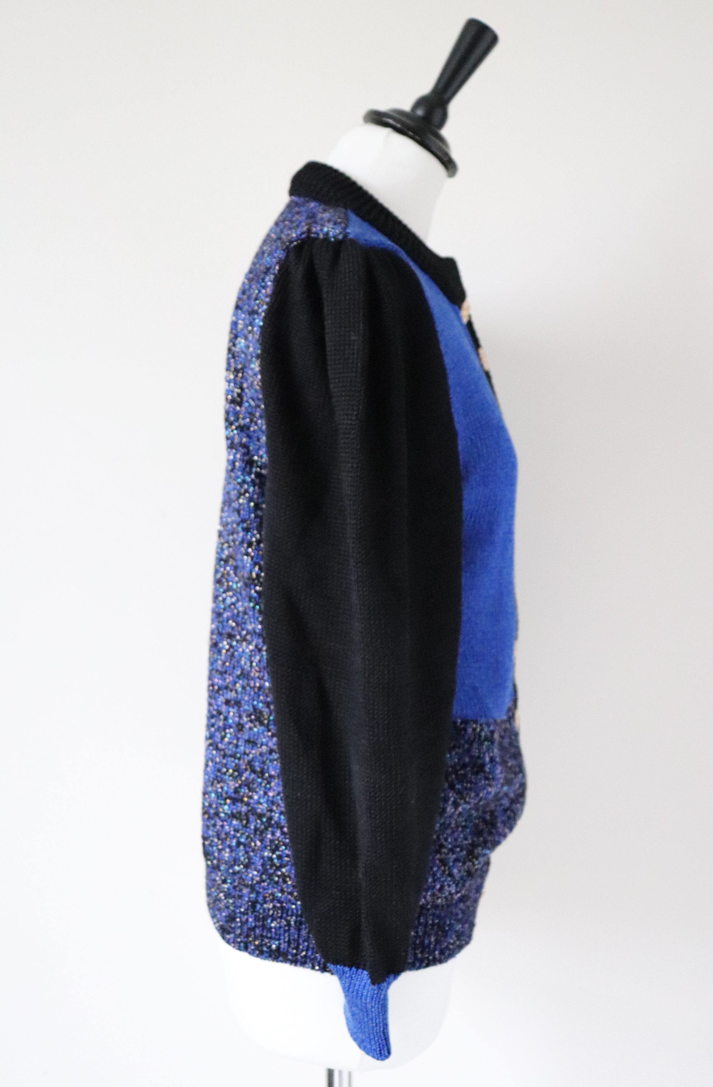 Vintage Hand Knit Sparkly Cardigan - 1980s - Blue - S / M - UK 10 / 12