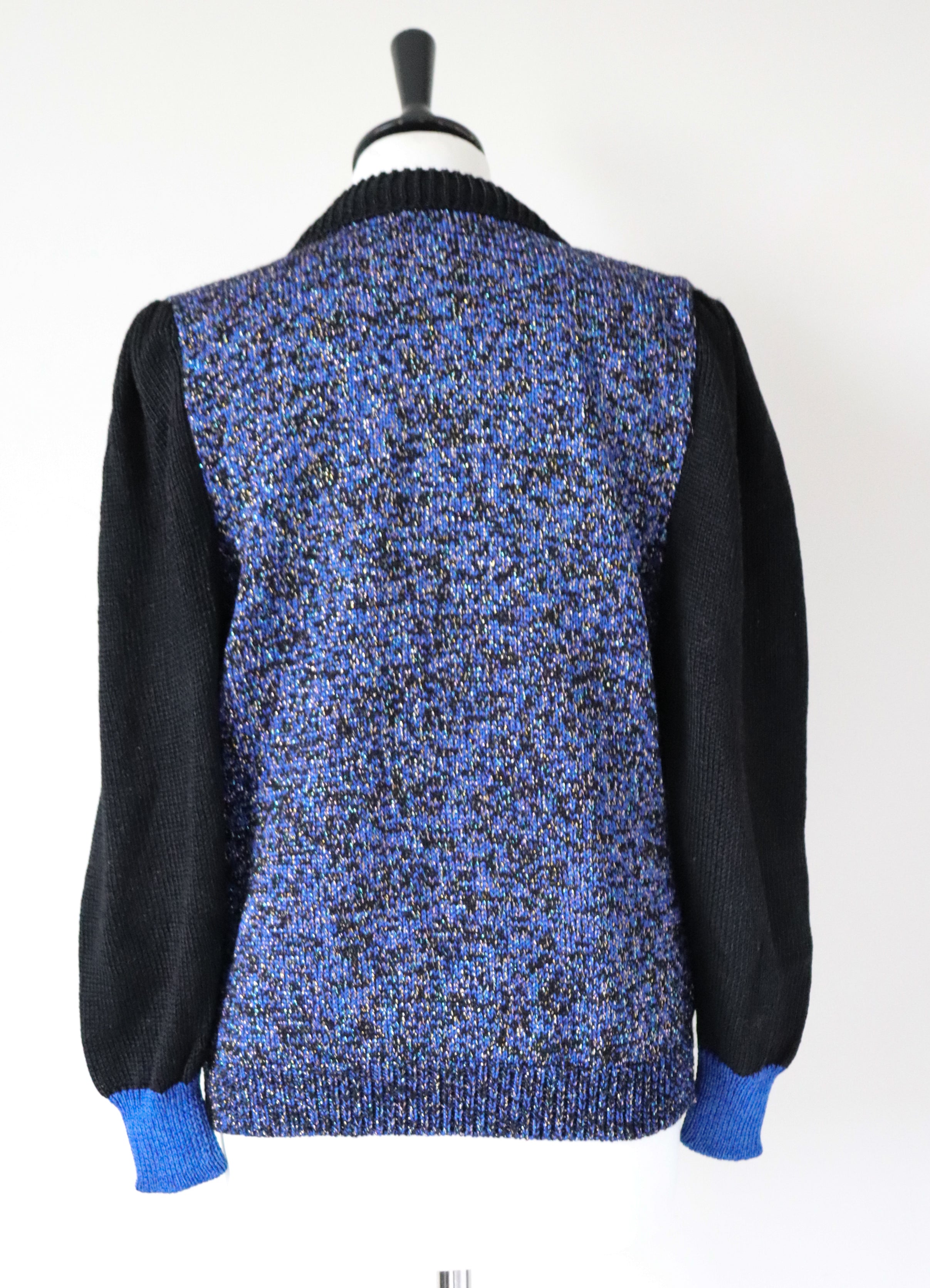 Vintage Hand Knit Sparkly Cardigan - 1980s - Blue - S / M - UK 10 / 12