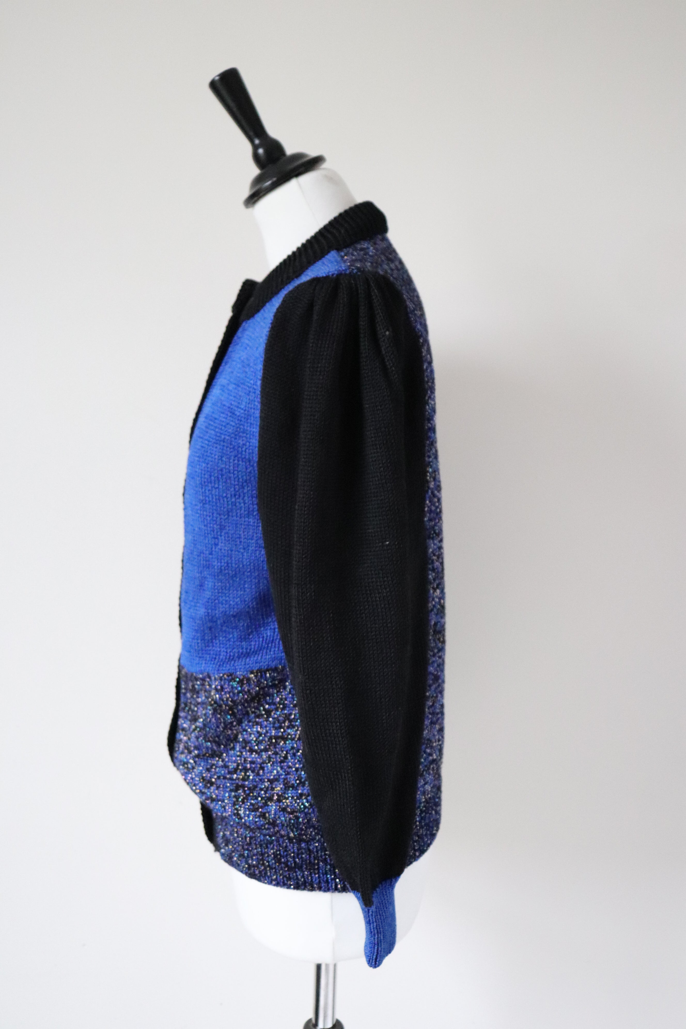 Vintage Hand Knit Sparkly Cardigan - 1980s - Blue - S / M - UK 10 / 12