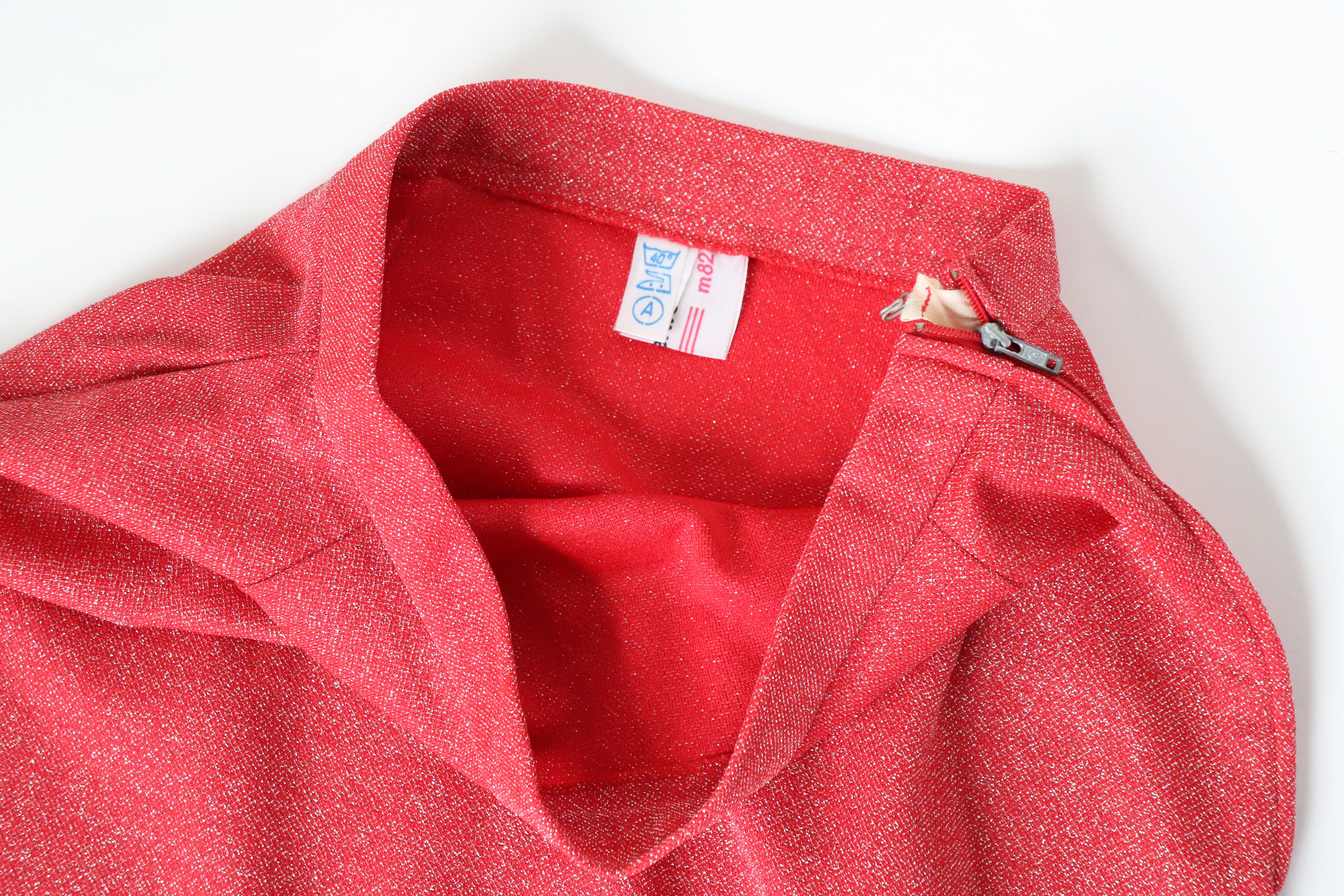 Lurex Straight Maxi Skirt - Disco - Vintage 1970s - Red - XS / S - UK 8  / 10