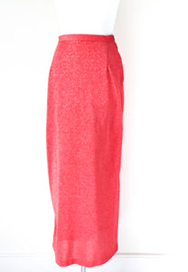 Lurex Straight Maxi Skirt - Disco - Vintage 1970s - Red  - XS / S - UK 8  / 10