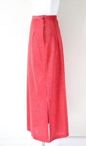 Lurex Straight Maxi Skirt - Disco - Vintage 1970s - Red  - XS / S - UK 8  / 10