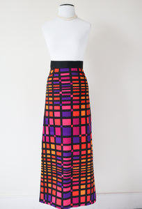 Colour Block Maxi Skirt - Vintage 1970s - Multicolours - XXXS - UK 4