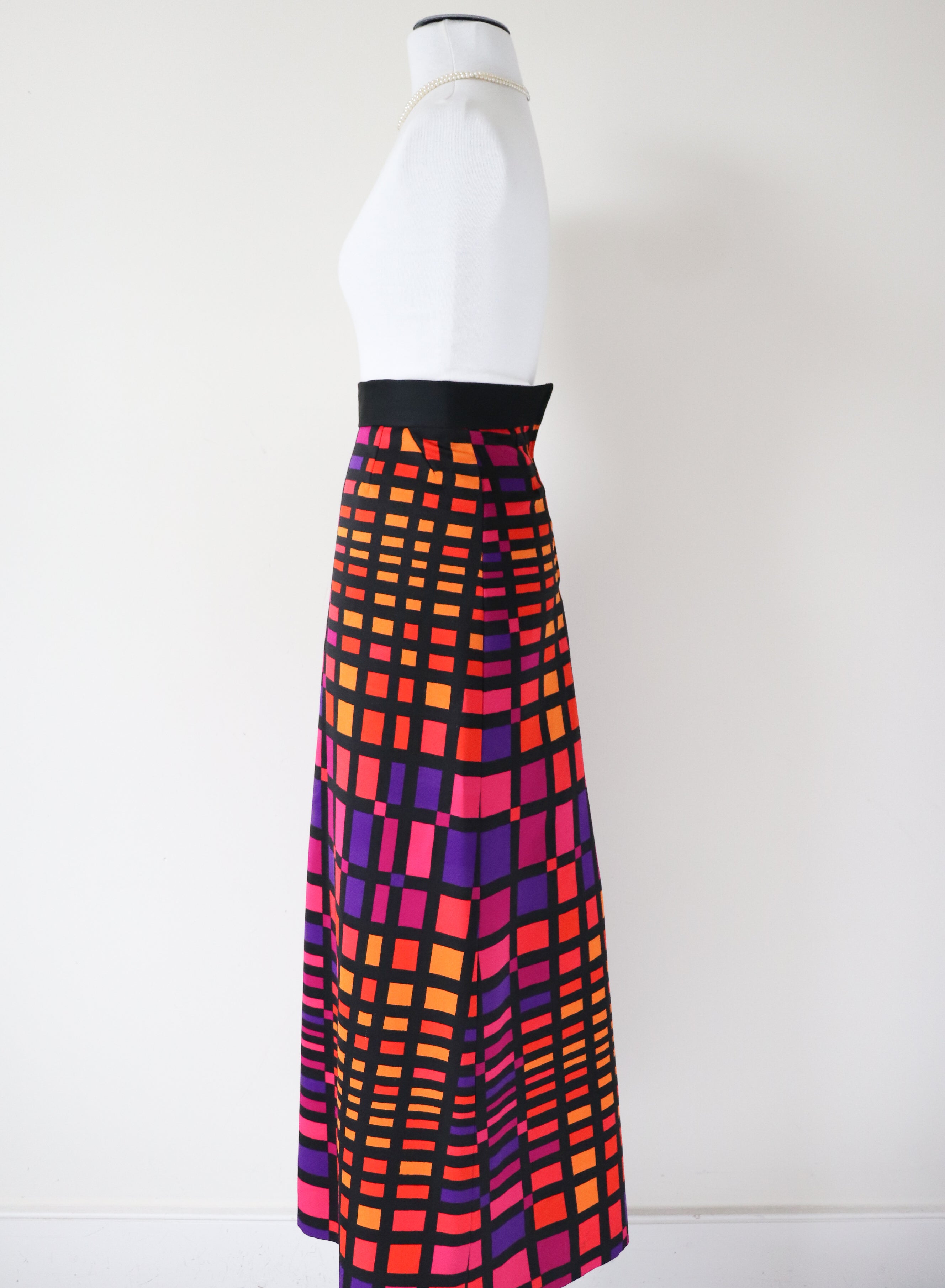 Colour Block Maxi Skirt - Vintage 1970s - Multicolours - XXXS - UK 4