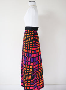 Colour Block Maxi Skirt - Vintage 1970s - Multicolours - XXXS - UK 4