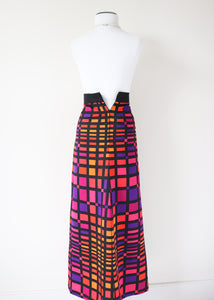 Colour Block Maxi Skirt - Vintage 1970s - Multicolours - XXXS - UK 4
