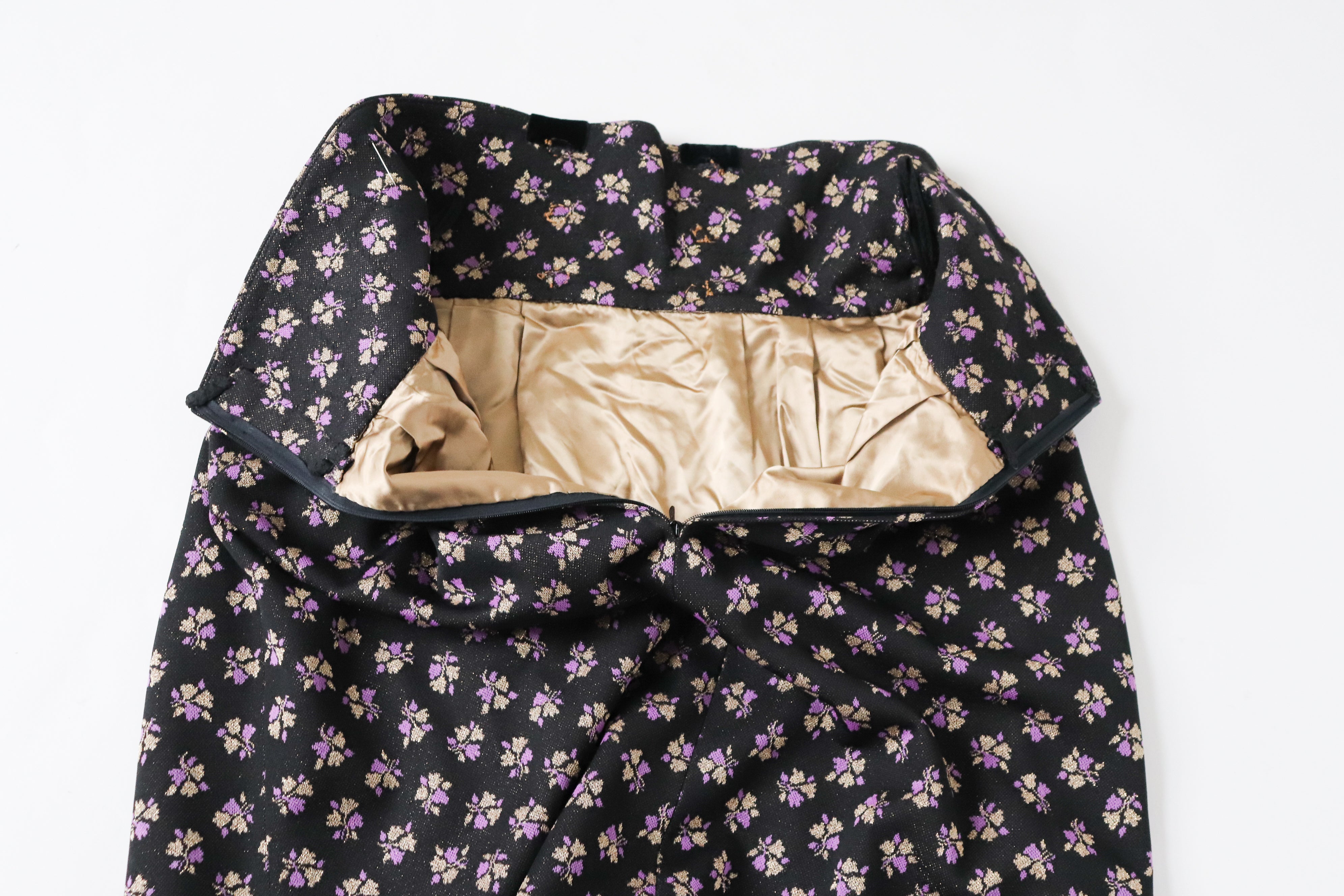 1970s Tyrol Vintage Maxi Skirt - Black / Purple / Gold  Floral - S / UK 10