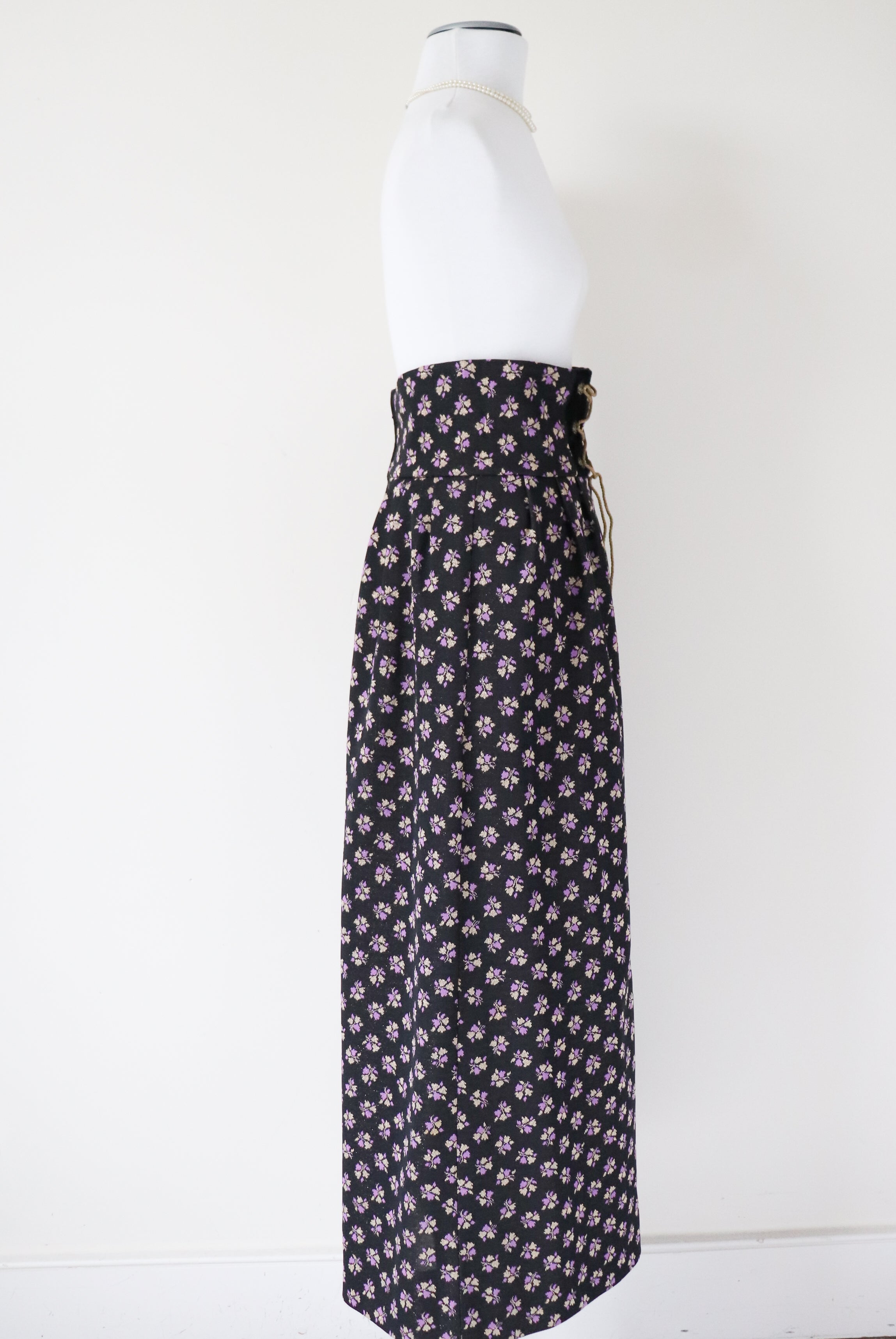 1970s Tyrol Vintage Maxi Skirt - Black / Purple / Gold  Floral - S / UK 10