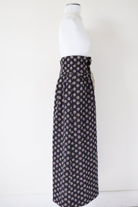 1970s Tyrol Vintage Maxi Skirt - Black / Purple / Gold  Floral - S / UK 10
