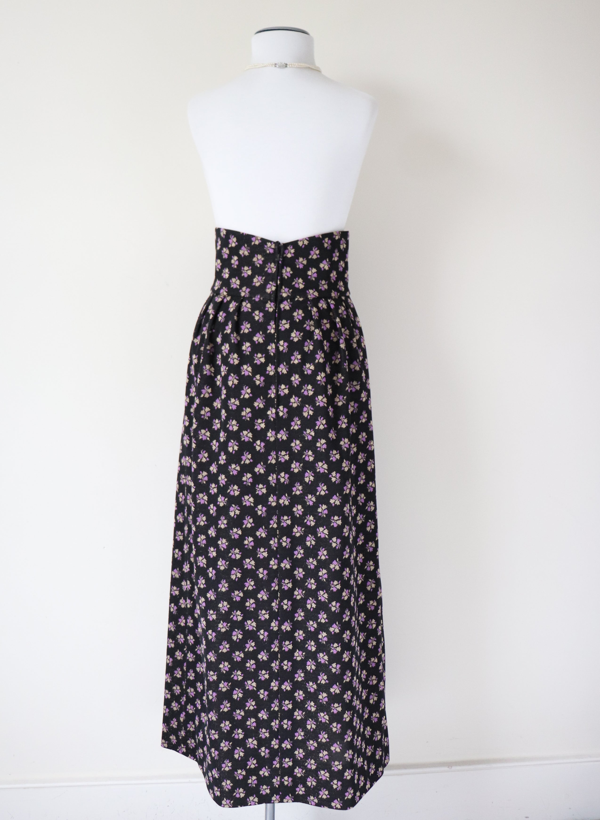 1970s Tyrol Vintage Maxi Skirt - Black / Purple / Gold  Floral - S / UK 10