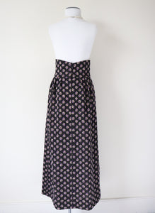 1970s Tyrol Vintage Maxi Skirt - Black / Purple / Gold  Floral - S / UK 10