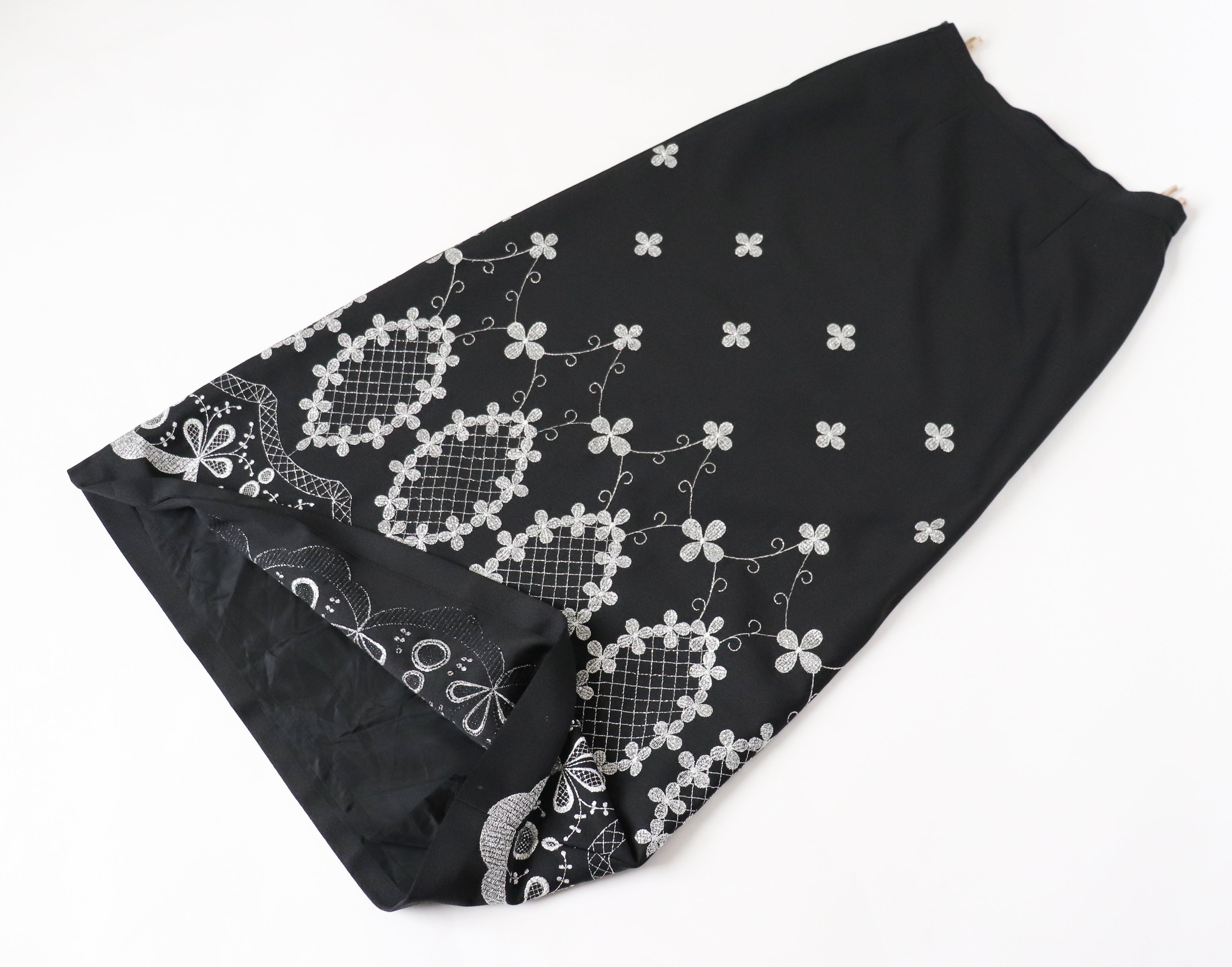 1970s Vintage Maxi Skirt - Black / Silver Embroidery - M / UK 12 Tall