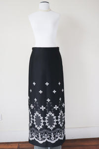 1970s Vintage Maxi Skirt - Black / Silver Embroidery - M / UK 12 Tall