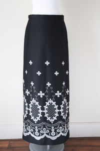 1970s Vintage Maxi Skirt - Black / Silver Embroidery - M / UK 12 Tall