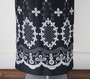 1970s Vintage Maxi Skirt - Black / Silver Embroidery - M / UK 12 Tall