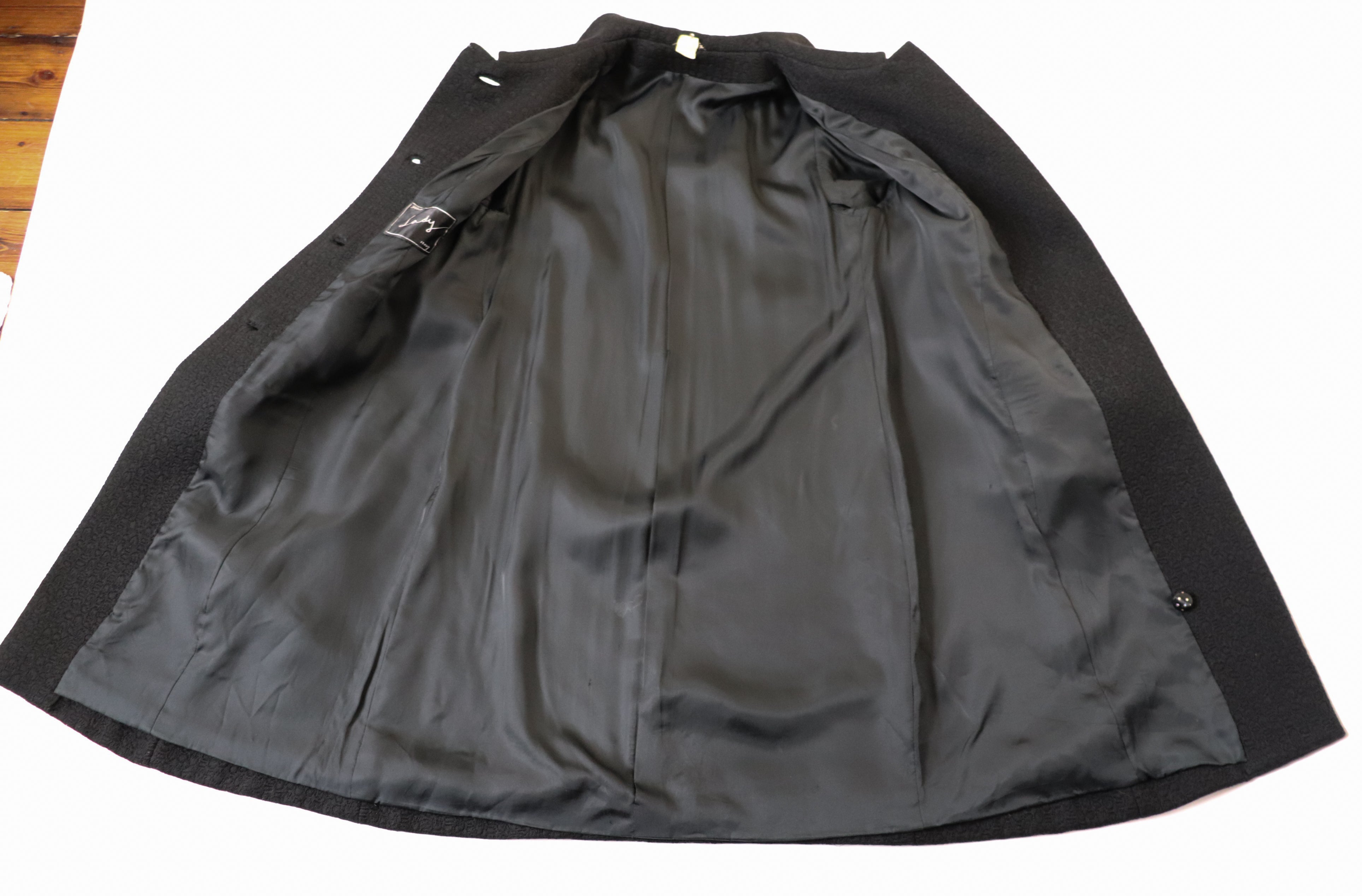 Vintage 1970s Coat - Black Woven Wool - M / L - UK 14