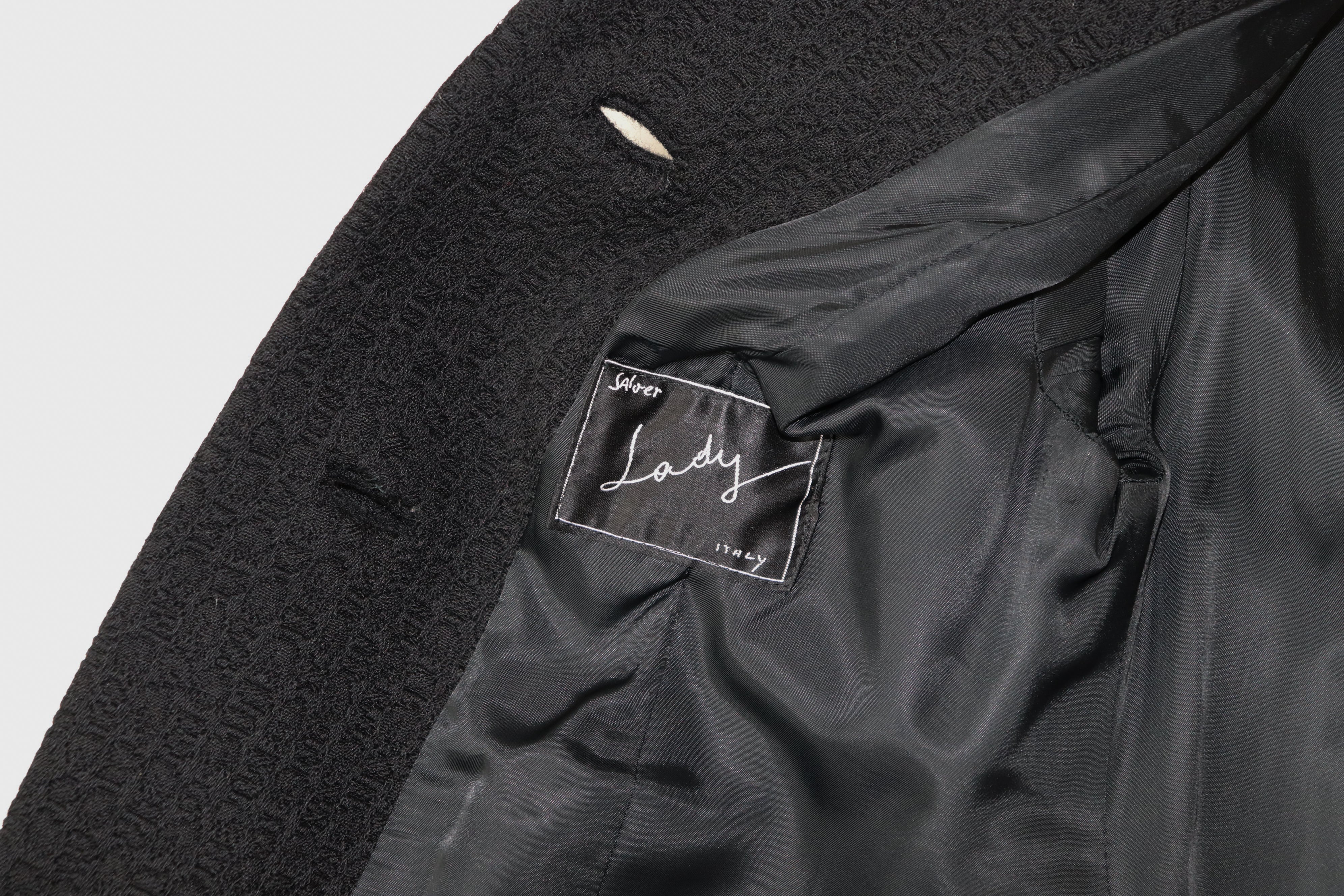 Vintage 1970s Coat - Black Woven Wool - M / L - UK 14