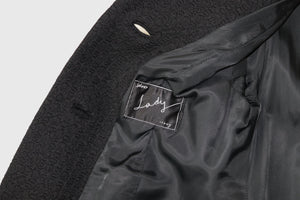 Vintage 1970s Coat - Black Woven Wool - M / L - UK 14