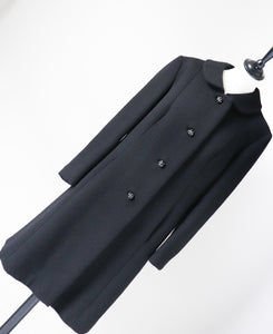 Vintage 1970s Coat - Black Woven Wool - M / L - UK 14