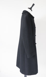 Vintage 1970s Coat - Black Woven Wool - M / L - UK 14