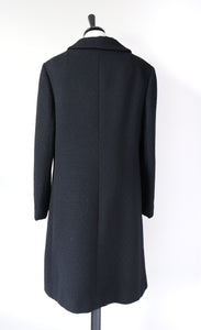 Vintage 1970s Coat - Black Woven Wool - M / L - UK 14