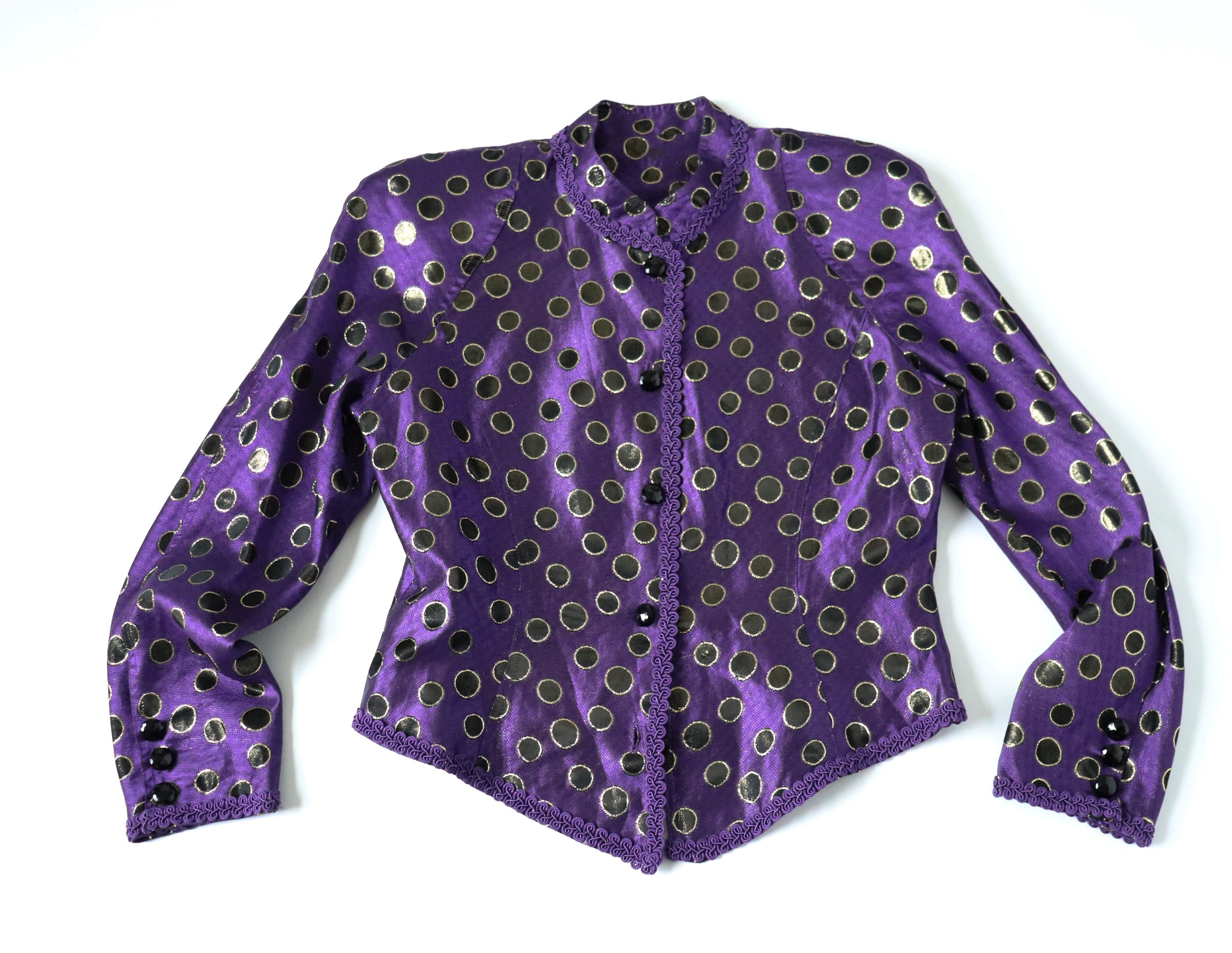 Purple / Gold Spotted Evening Jacket - 1980s Vintage - M / UK 12