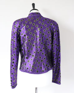 Purple / Gold Spotted Evening Jacket - 1980s Vintage - M / UK 12