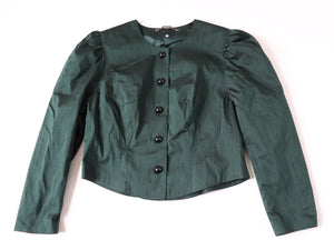 Tyrol Taffeta Silk Green Blouse - 1980s Vintage - Long Sleeves - M / L - UK 12 / 14