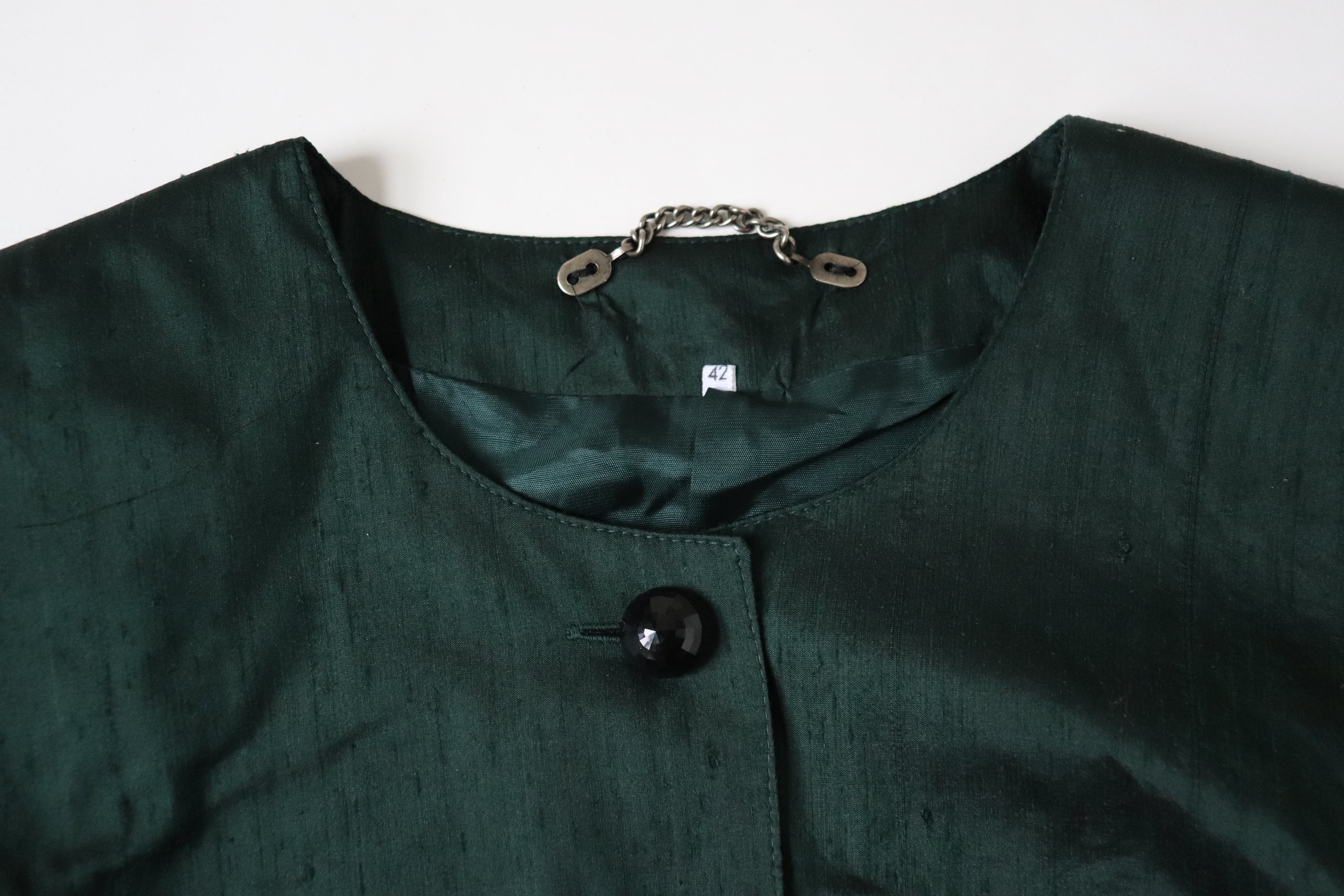 Tyrol Taffeta Silk Green Blouse - 1980s Vintage - Long Sleeves - M / L - UK 12 / 14