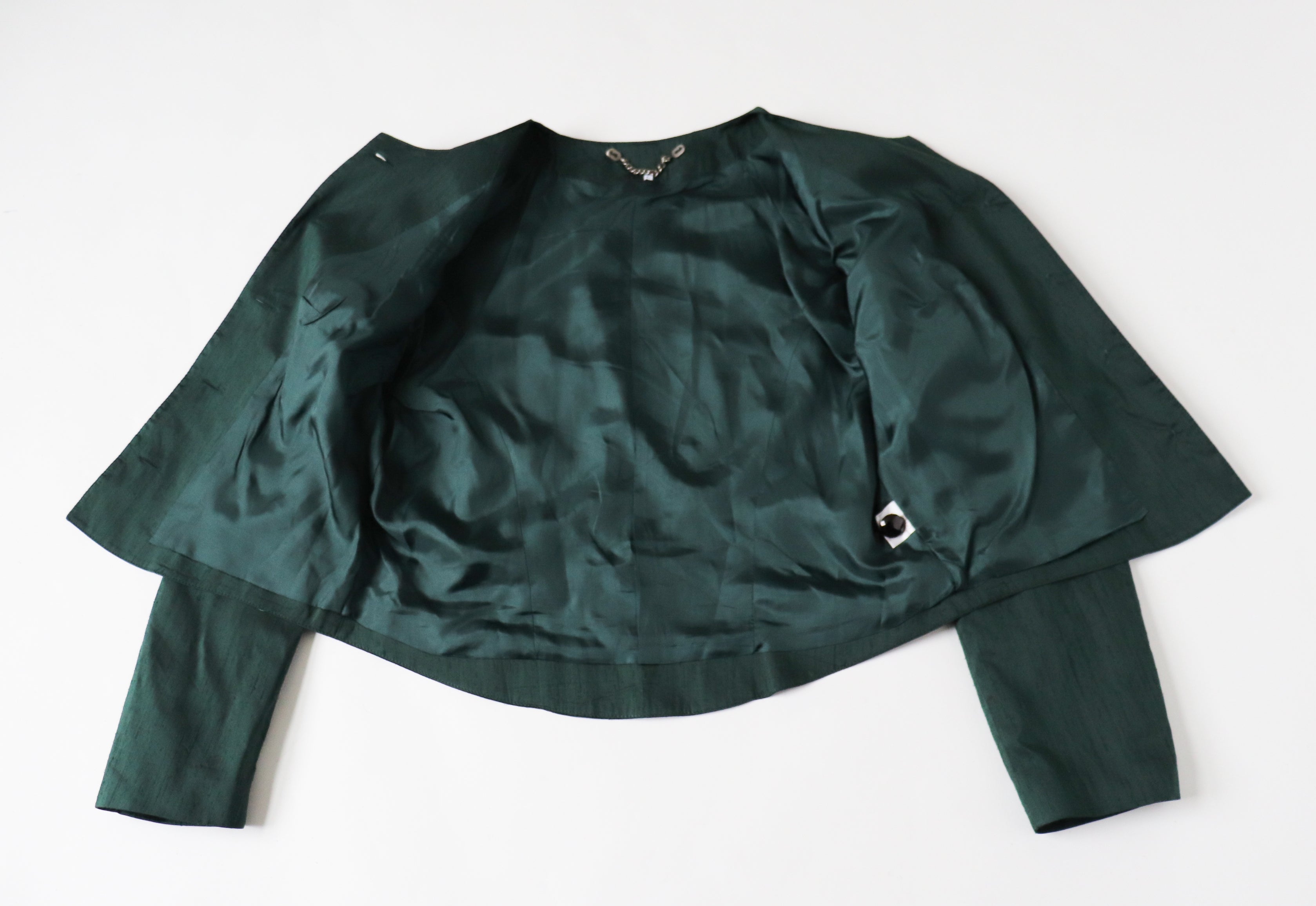 Tyrol Taffeta Silk Green Blouse - 1980s Vintage - Long Sleeves - M / L - UK 12 / 14