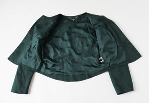 Tyrol Taffeta Silk Green Blouse - 1980s Vintage - Long Sleeves - M / L - UK 12 / 14